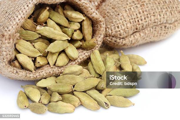Cardamom Seed In Sack Stock Photo - Download Image Now - 2015, Bag, Cardamom
