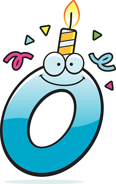 Cartoon Letter O Birthday A cartoon illustration of a letter O with a birthday candle and confetti. flaming o symbol stock illustrations