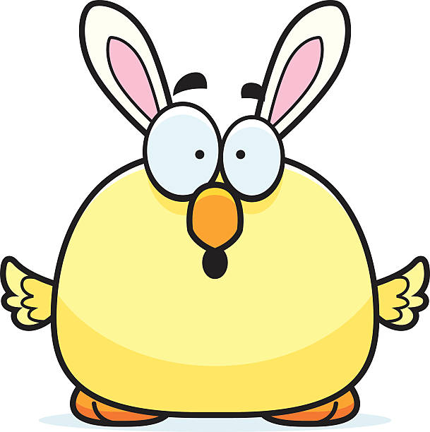 Surprised Cartoon Easter Bunny Chick A cartoon illustration of an Easter bunny chick looking surprised. scared chicken cartoon stock illustrations