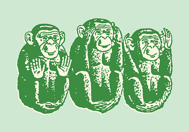 czy nie ma żadnych usłyszcie żadno zło - see no evil hear no evil speak no evil stock illustrations