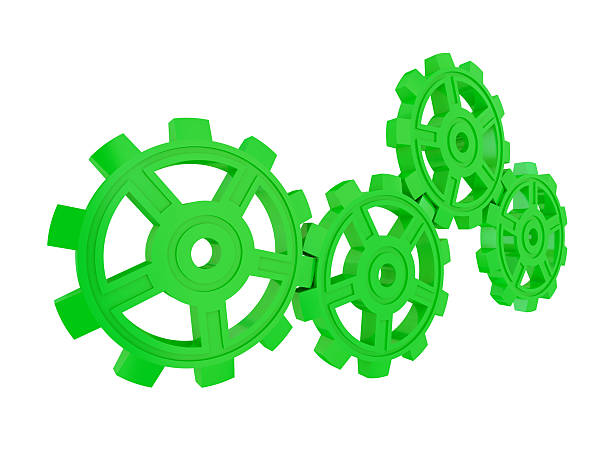 Green gears isolated on white background. stock photo