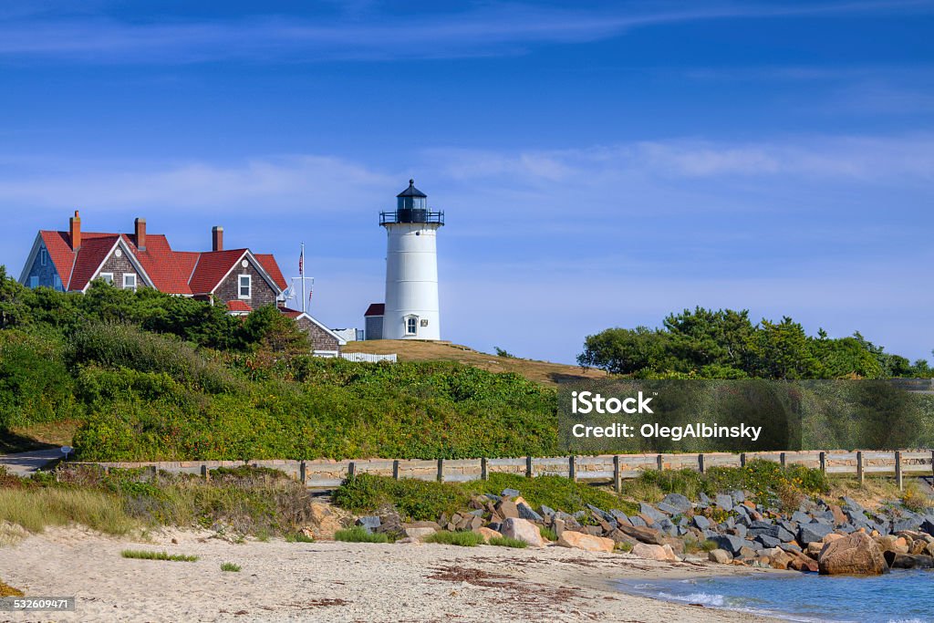 Nobska Lighthouse, Cape Cod, Massachusetts. The Nobska Point Lighthouse in Woods Hole, Cape Cod, Massachusetts, USA. Canon EF 70-200mm/4L IS USM Lens. HDR photorealistic image. Falmouth - Massachusetts Stock Photo