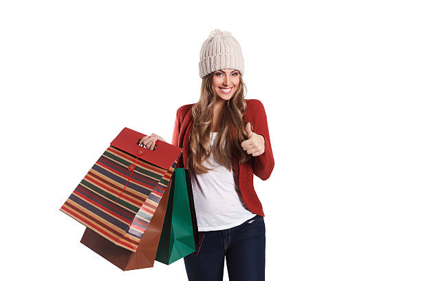 Happy shopping woman stock photo