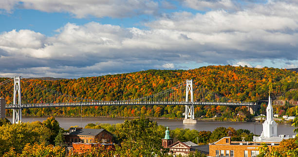 Hudson Valley - NY Fall Colors Surround the Mid-Hudson Bridge in Poughkeepsie, NY - October 2010 hudson valley stock pictures, royalty-free photos & images