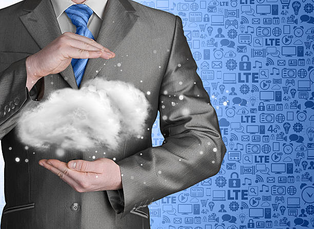 istock Cloud computing concept, close up of young businessman 532610887