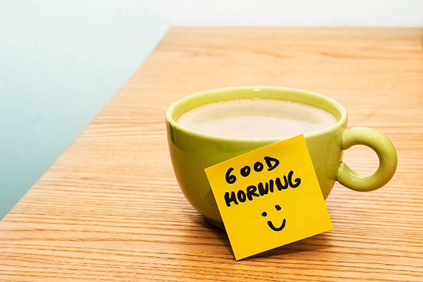 istock Cup of coffee, post-it note good morning and smiley 532611953