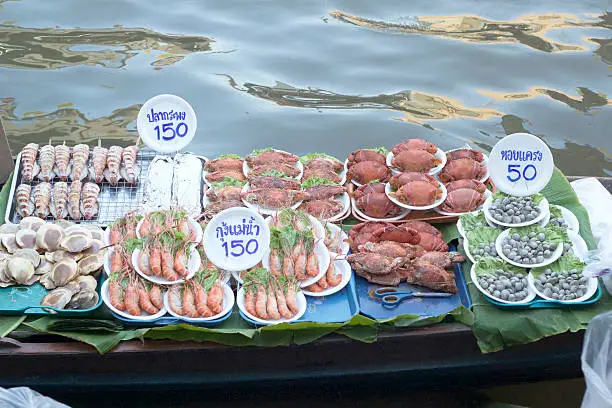 Photo of Damnoen saduak floating market, Thailand with food sale