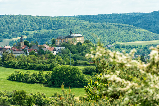 Hruba Skala, Czech Republic - June 6, 2021: View of the Hruba Skala castle in the protected landscape area called Cesky Raj or Bohemian Paradise