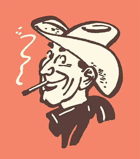 Vector illustration of Smiling Cowboy with Cigarette