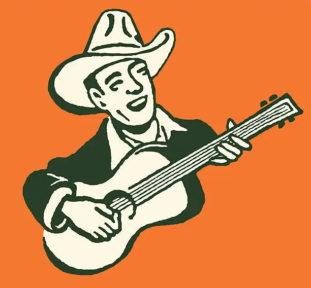 Vector illustration of Singing Cowboy with Guitar