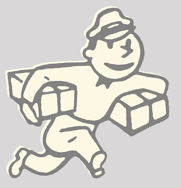 Vector illustration of Delivery Man with Package Under Each Arm