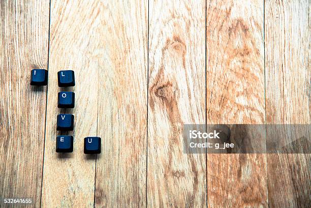 I Love You Word On The Wooden Floor Stock Photo - Download Image Now - 2015, Alphabet, Black Color