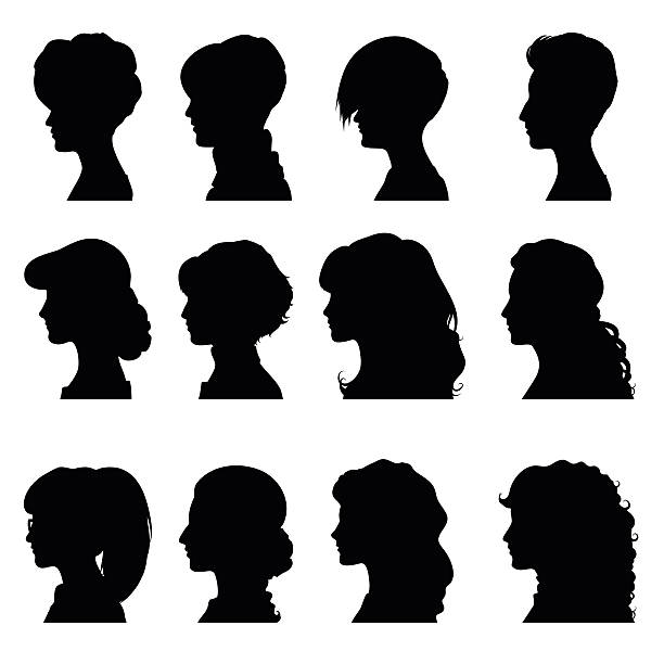 ilustrações, clipart, desenhos animados e ícones de perfis com diferentes estilos de cabelo feminino - silhouette women black and white side view