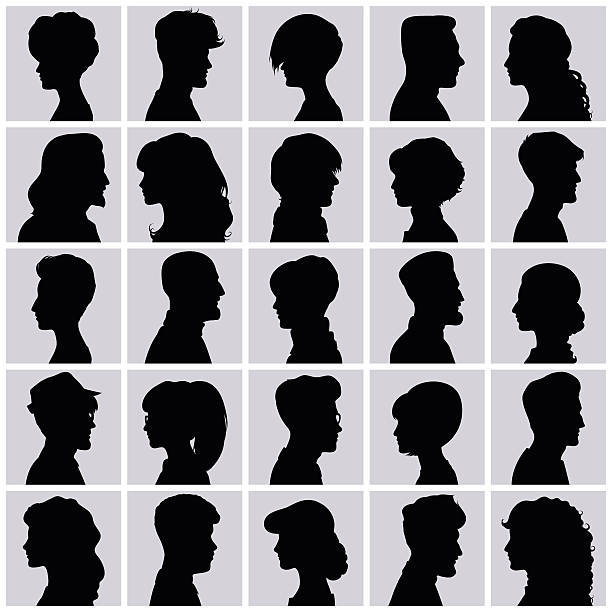 ilustraciones, imágenes clip art, dibujos animados e iconos de stock de avatars de siluetas. perfiles con diferentes peinado. - men posing human face human head