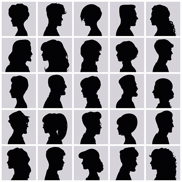 awatary z krojem. profile z różnych włosy. - hairstyle profile human face sign stock illustrations