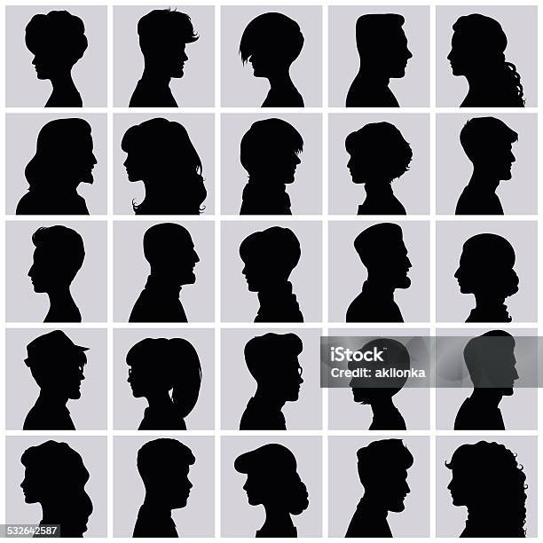 Avatars Of Silhouettes Profiles With Different Hairstyles Stock Illustration - Download Image Now