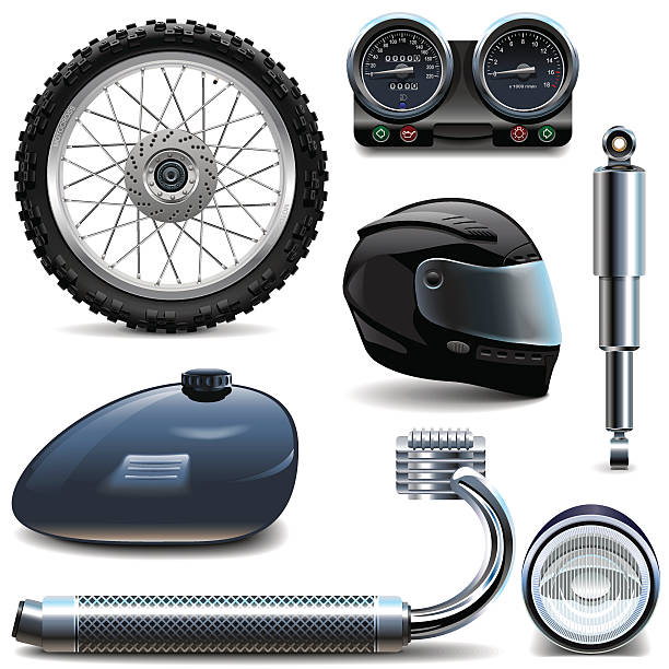 illustrazioni stock, clip art, cartoni animati e icone di tendenza di vettoriale icone di moto spare - bicycle wheel tire spoke