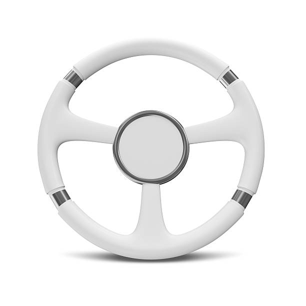 White Steering Wheel on white background stock photo