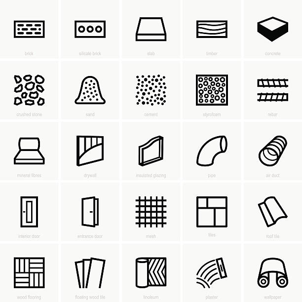 ilustraciones, imágenes clip art, dibujos animados e iconos de stock de materiales de construcción - piedra material de construcción