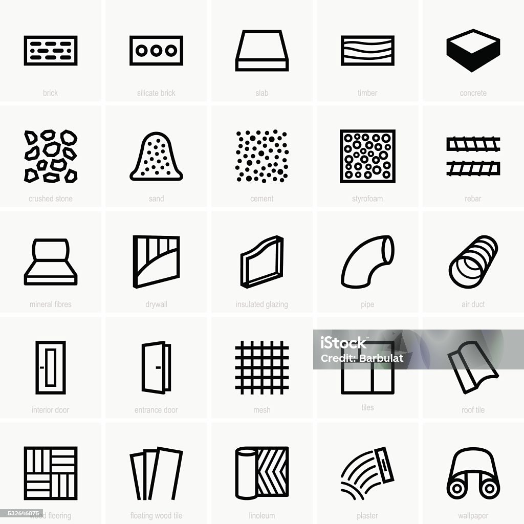 Building materials This image is a vector illustration and can be scaled to any size without loss of resolution, can be variated and used for different compositions. This image is an .eps file and you will need a vector editor to use this file, such as Adobe Illustrator. Icon Symbol stock vector