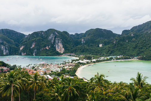 The main strip and beaches on Koh Phi Phi Island in Thailand.