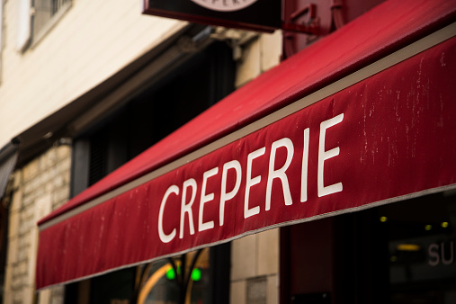 A creperie (crepes shop) in France. Crepes are one of the most famous french specialities.