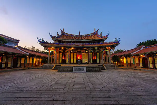 Night scene of Confucius temple in Taipei, Taiwan