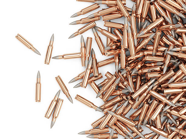 Heap of Rifle Bullet isolated on white background stock photo