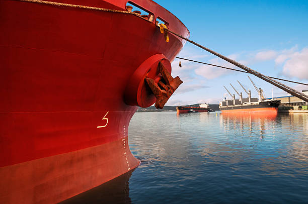 ship's bow - tugboat towing nautical vessel industrial ship stock-fotos und bilder