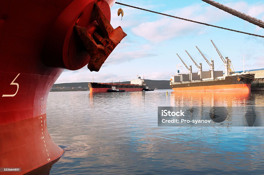 Ship's bow Nose marine industrial ship moored in port . 2015 Stock Photo