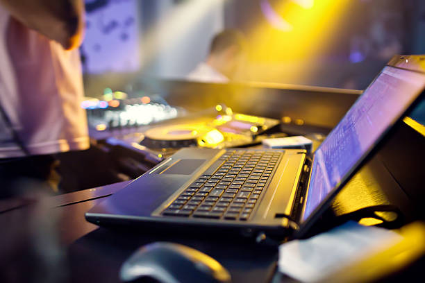 Mixing Console with notebook stock photo