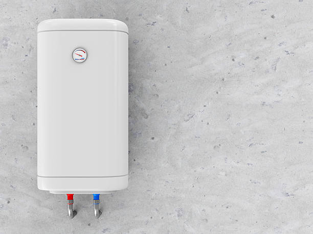 Modern Electric Water Heater on the Concrete Wall stock photo