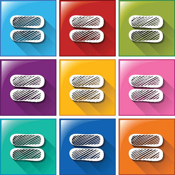 Buttons with the equal sign Square buttons with the equal sign on a white background perimeter formula stock illustrations