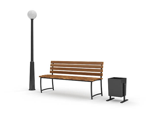 istock Bench with Street Lamp and bin isolated on white background 532671271