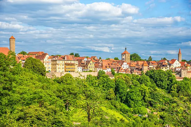 Beautiful view on the cityscape of Rothenburg ob der Tauber in Franconia, Bavaria, Germany.