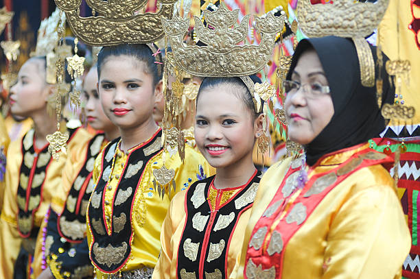 Ladies in traditional costume Sabah Malaysia Borneo stock photo