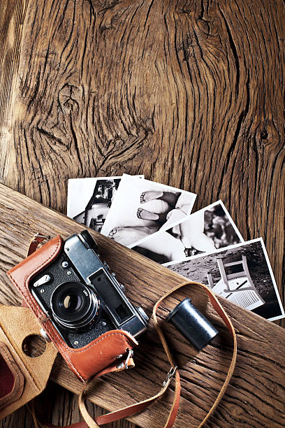 istock Old rangefinder camera and black-and-white photos. 532701549