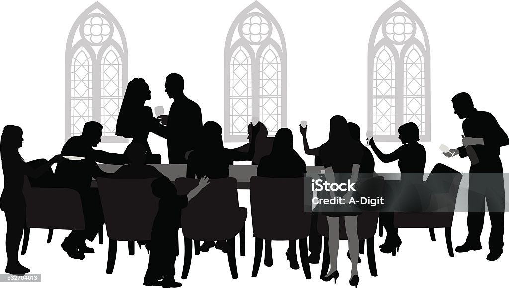 WeddingReception Guests toast the bride and groom at a wedding reception. Dining stock vector