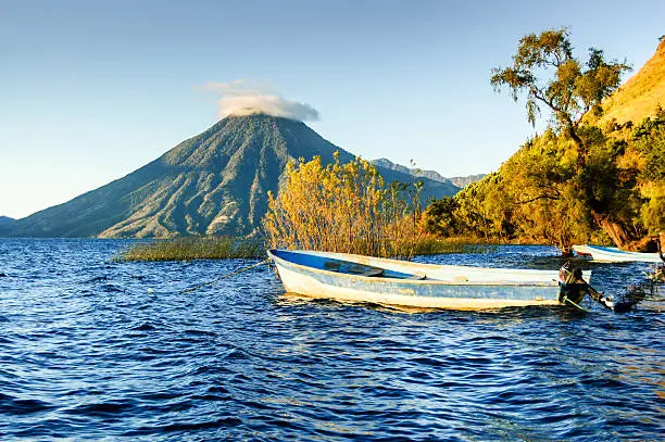 San Pedro Volcano (Volcan San Pedro) across Lake Atitlan (Lago de Atitlan) in Guatemalan highlands