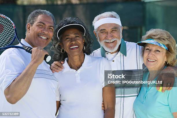 Seniors On The Tennis Court Stock Photo - Download Image Now - Senior Adult, Active Seniors, Group Of People