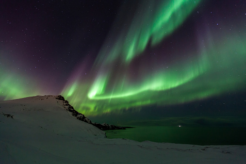 A powerful display of Northern Lights during a geomagnetic storm.