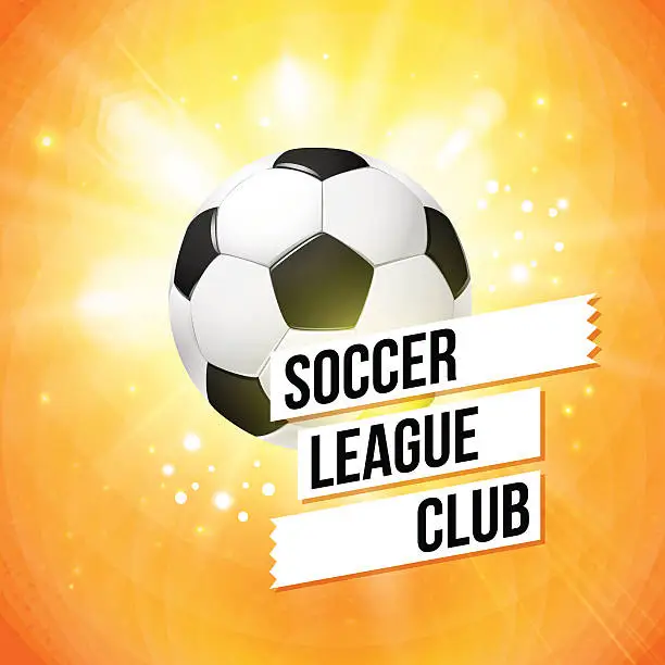 Vector illustration of Soccer football poster. Bright orange background, typography des