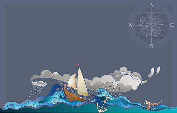 ilustrações de stock, clip art, desenhos animados e ícones de sailling barco - storm nautical vessel sea vector