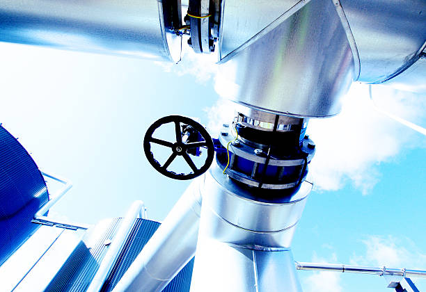 istock Industrial zone, Steel pipelines in blue tones 532787345