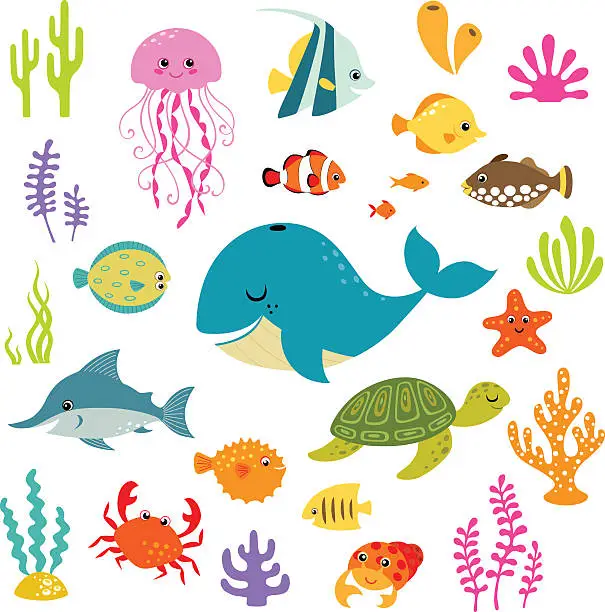 Vector illustration of Cute underwater world