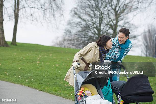 Mothers With Strollers In Park Stock Photo - Download Image Now - 2015, Adult, Baby - Human Age