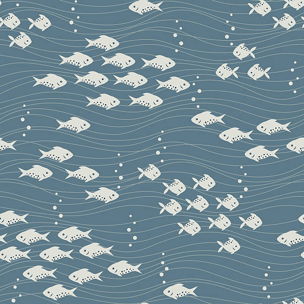 Fish pattern Seamless sea pattern with fish and waves. fish designs stock illustrations