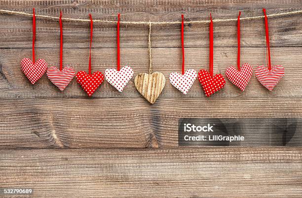 Red Hearts Over Wooden Background Valentines Day Decoration Stock Photo - Download Image Now