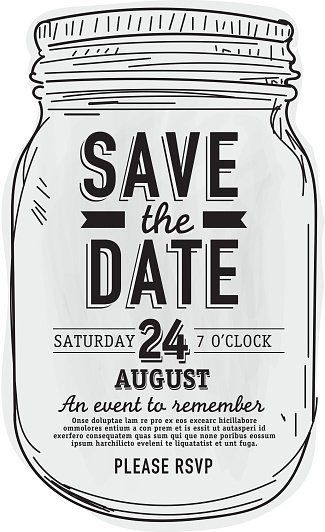 Mason Jar Save the date invitation design template.  Sample text design. Easy layers for customizing.