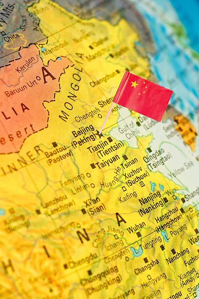 istock map with flag of China 532792355